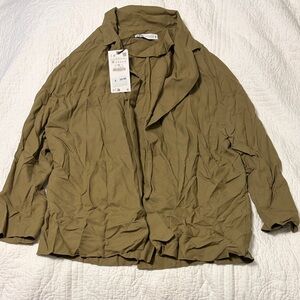 Zara Khaki Casual Button Down Shirt